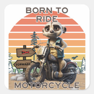 Sticker Carré Né à Ride Motorcycle - Meerkat