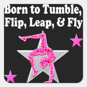 STICKER CARRÉ NÉ À TUMBLE, LEAP ET VOL GYMNAST