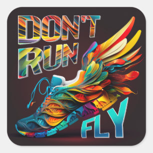 Sticker Carré Ne cours pas, Fly Neon Running shoe