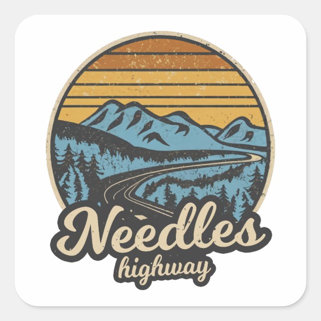 Sticker Carré Needles Highway South Dakota Retro (Devant)