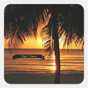 Sticker Carré Negril, Jamaïque au coucher du soleil