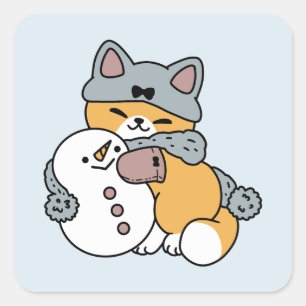 Sticker Carré Neige beaucoup amusant Chat hiver vacances Design