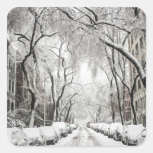 Sticker Carré Neige urbaine de Noël à Brooklyn NY