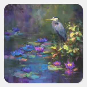 Sticker Carré Nénuphar enchanté de l'étang Nature Aquarelle