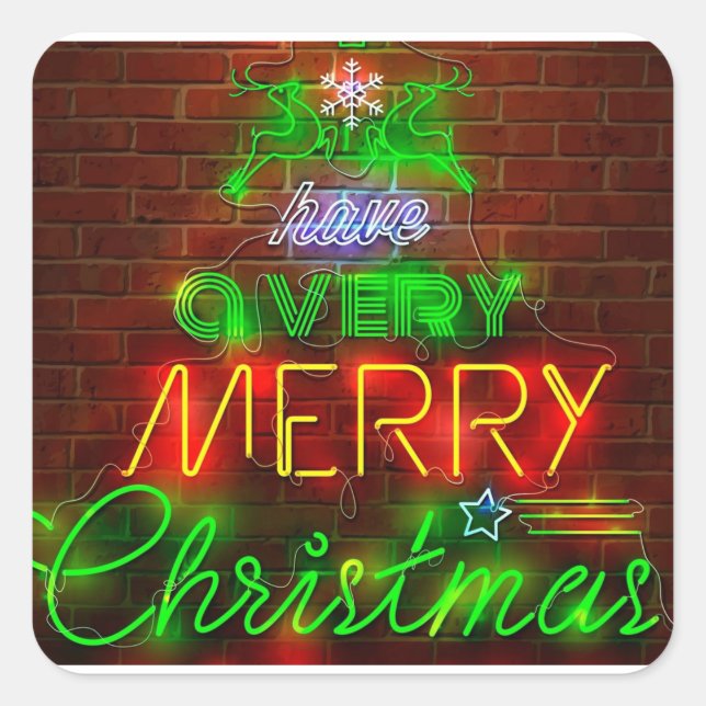 Sticker Carré Neon A Un Très Joyeux Noël (Devant)