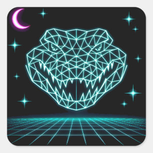 Sticker Carré Néon Crocodile Synthwave - Roi Rétro des Marais