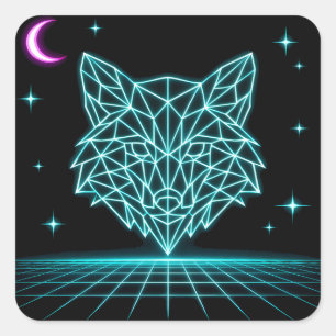 Sticker Carré Neon Fox Synthwave - Chasseur Électrique Rétro
