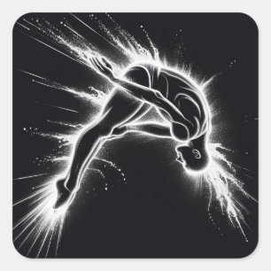 Sticker Carré Neon High Diver Sur Noir