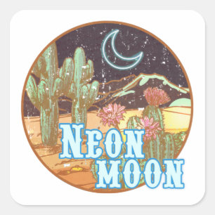 Sticker Carré Neon Moon Retro Ouest