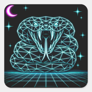 Sticker Carré Neon Snake Synthwave - Retro Viper Strike
