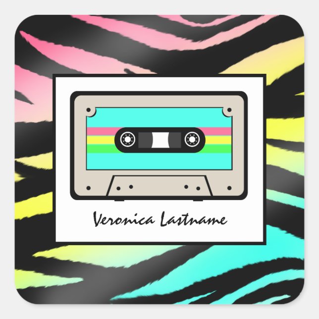 Sticker Carré Neon Zebra Impression & Bande de cassette Personna (Devant)