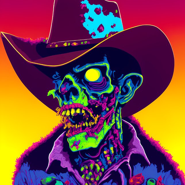 Sticker Carré Neon Zombie Cowboy (Créateur téléchargé)