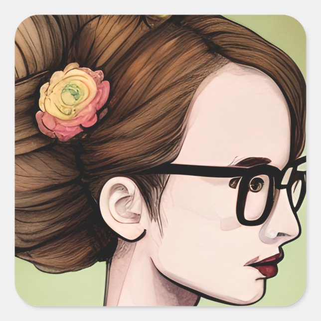 Sticker Carré Nerdy Asian Girl | Smart Lady Artsy (Devant)