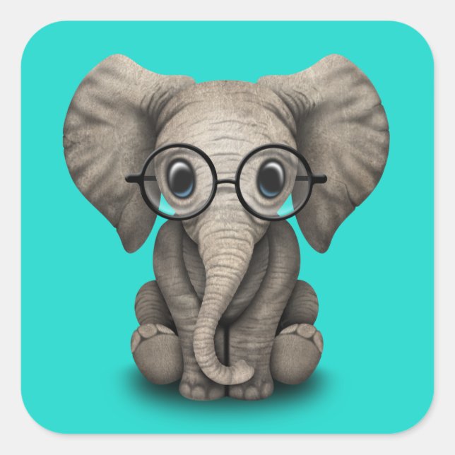 Sticker Carré Nerdy Baby Elephant Portant des lunettes (Devant)