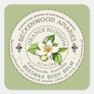 Sticker Carré Neroli orange amer ou Orange Body Balm Honey Bee