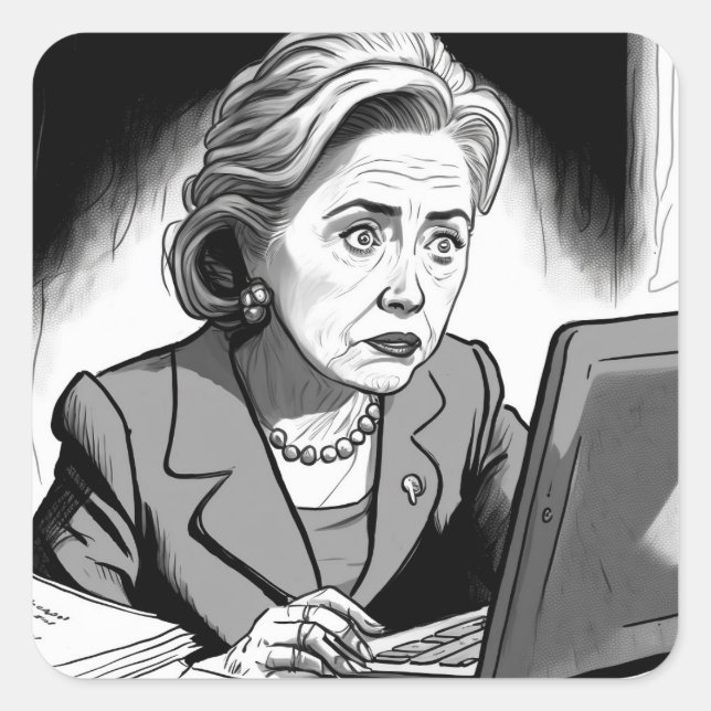 Sticker Carré Nerveux et effrayé : Hillary Clinton supprime le c (Devant)