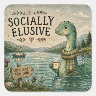 Sticker Carré Nessie Cryptide Confortable Élusive Socialement Lo