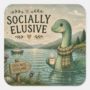 Sticker Carré Nessie insaisissable socialement Cryptide cosy Loc