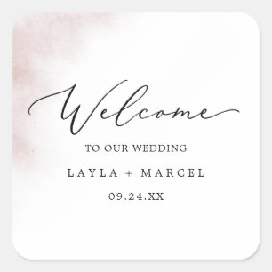 Sticker Carré Nettoyage aquarelle   Bienvenue du Mariage Blush