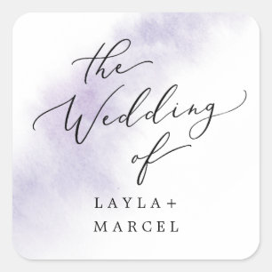 Sticker Carré Nettoyage aquarelle Enveloppe Mariage violet