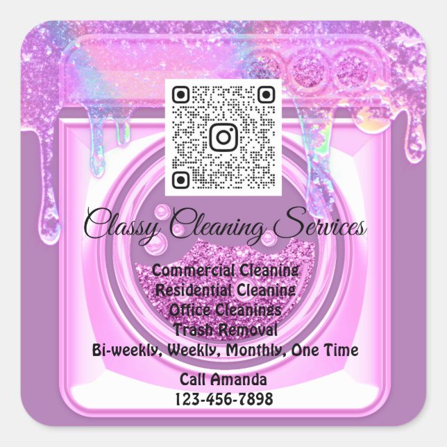 Sticker Carré Nettoyage Maid Housekeeper QRCode Logo Purple (Devant)
