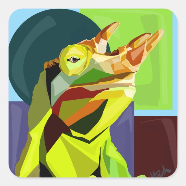 Sticker Carré New Cham On The Block—Jackson’s Chameleon  (Devant)