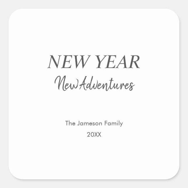 Sticker Carré New Year New Adventures | Minimal White Holiday (Devant)