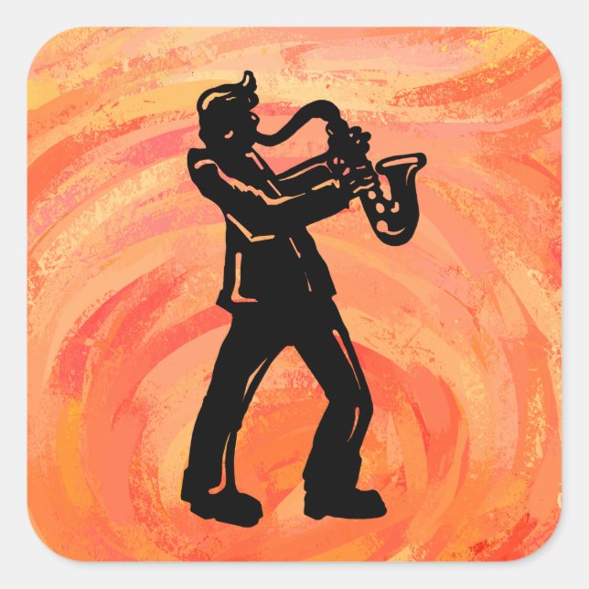 Sticker Carré New York Boogie Nights Saxophone Orange (Devant)
