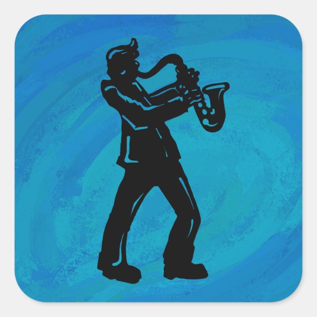 Sticker Carré New York Boogie Nuits Saxophone Bleu (Devant)