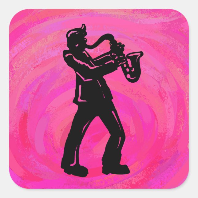Sticker Carré New York Boogie Nuits Saxophone Hot Pink (Devant)