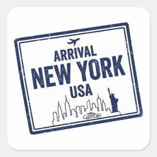 Sticker Carré New York Passport Stamp Arrival USA