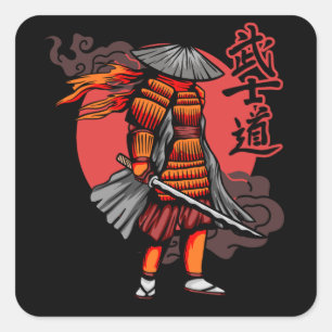 Sticker Carré Nice Samurai Retro - Samurai Holding Katana