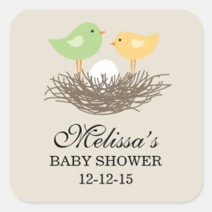 Sticker Carré Nid d'oiseau jaune et vert   BABY SHOWER