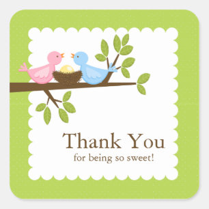 Sticker Carré Nid d'oiseau mignon et moderne Baby shower neutre