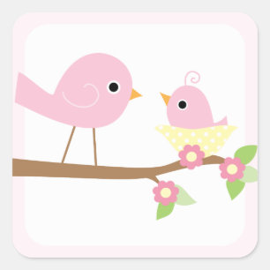 Sticker Carré Nid d'oiseau (rose)