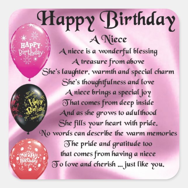 Sticker Carré Niece Poem - Joyeux anniversaire (Devant)