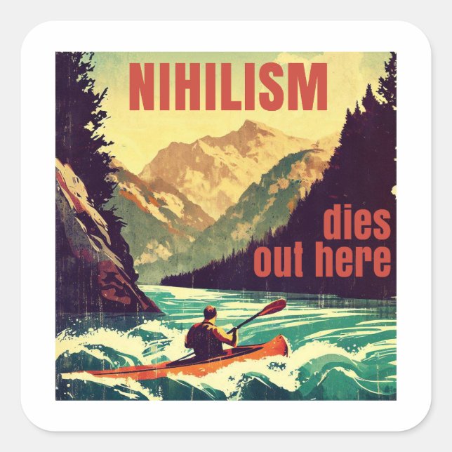 Sticker Carré Nihilisme Décède Ici Kayak (Devant)
