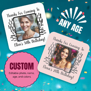 Sticker Carré N'importe quel âge Anniversaire Personnalisé Nom P