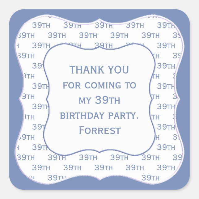 Sticker Carré N'importe quel âge Numéro bleu Motif Anniversaire  (Devant)