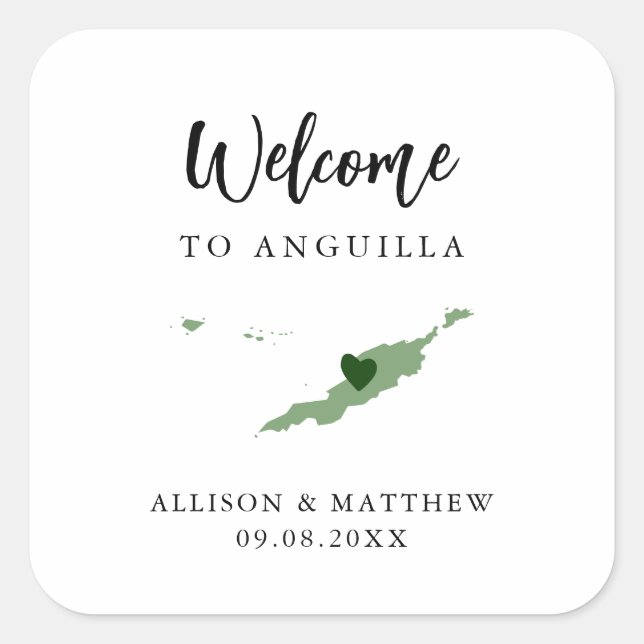 Sticker Carré N'importe quelle couleur Anguilla Mariage Welcome  (Devant)