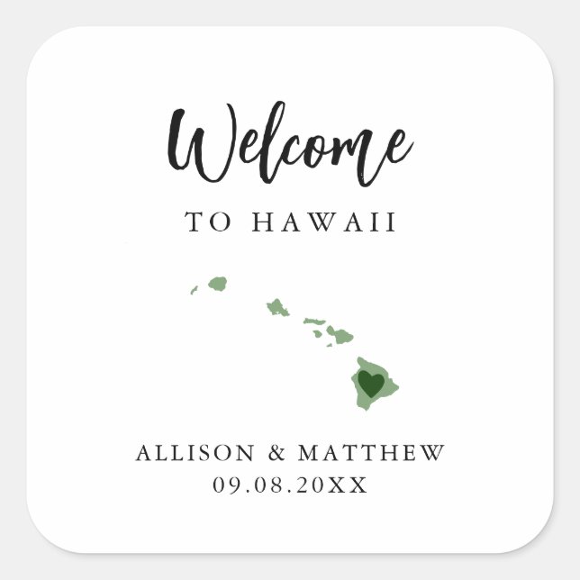 Sticker Carré N'importe quelle couleur Hawaii Mariage Welcome Sa (Devant)