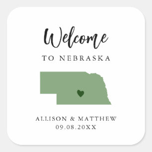 Sticker Carré N'importe quelle couleur Nebraska Mariage Welcome 