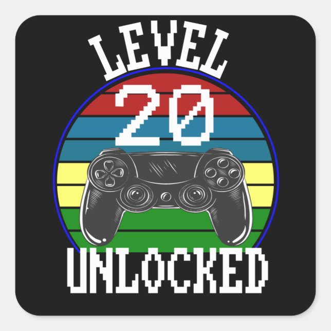 Sticker Carré Niveau 20 Déverrouillé Funny 20e anniversaire idée (Devant)