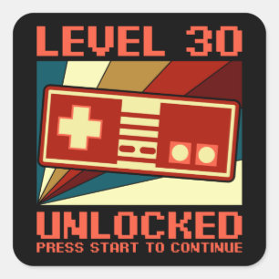 Sticker Carré NIVEAU 30 DÉVERROUILLÉ 30 Jeu cadeau d'anniversair