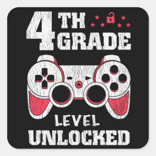 Sticker Carré Niveau 4e année débloqué Gamer Retour à l'école En