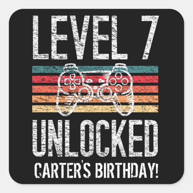Sticker Carré Niveau 7 Déverrouillé 7e anniversaire Personnalisé (Devant)