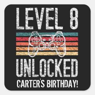 Sticker Carré Niveau 8 Déverrouillé 8e anniversaire Personnali