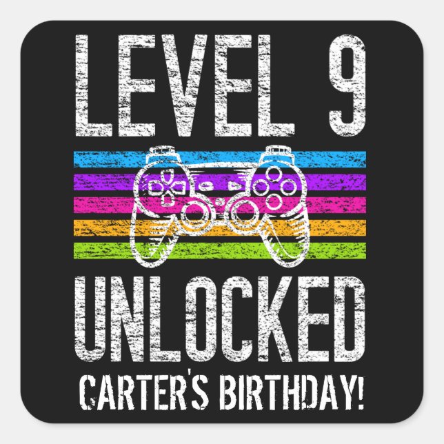 Sticker Carré Niveau 9 Déverrouillé 9e anniversaire Jeu personna (Devant)