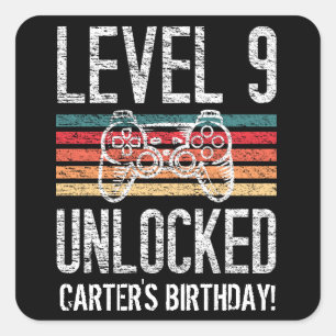 Sticker Carré Niveau 9 Déverrouillé 9e anniversaire Personnalisé