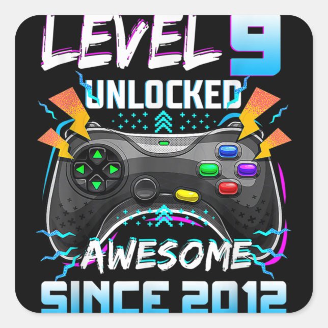 Sticker Carré Niveau 9 Déverrouillé Awesome 2012 jeu vidéo (Devant)